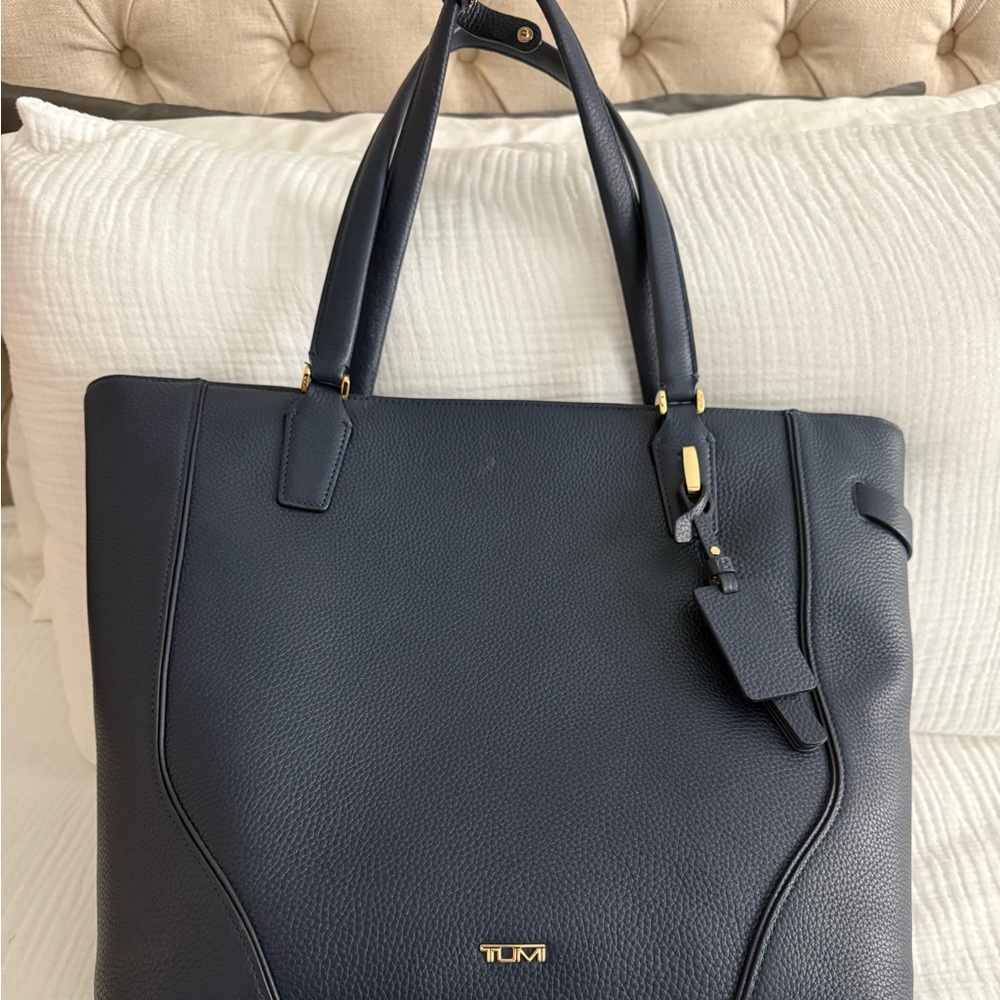 Tumi Navy Stanton Nonie Leather Tote
